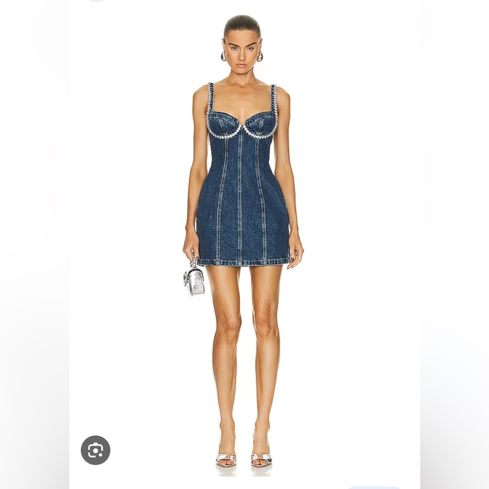 Self Portrait Diamante Bust Denim Mini Dress